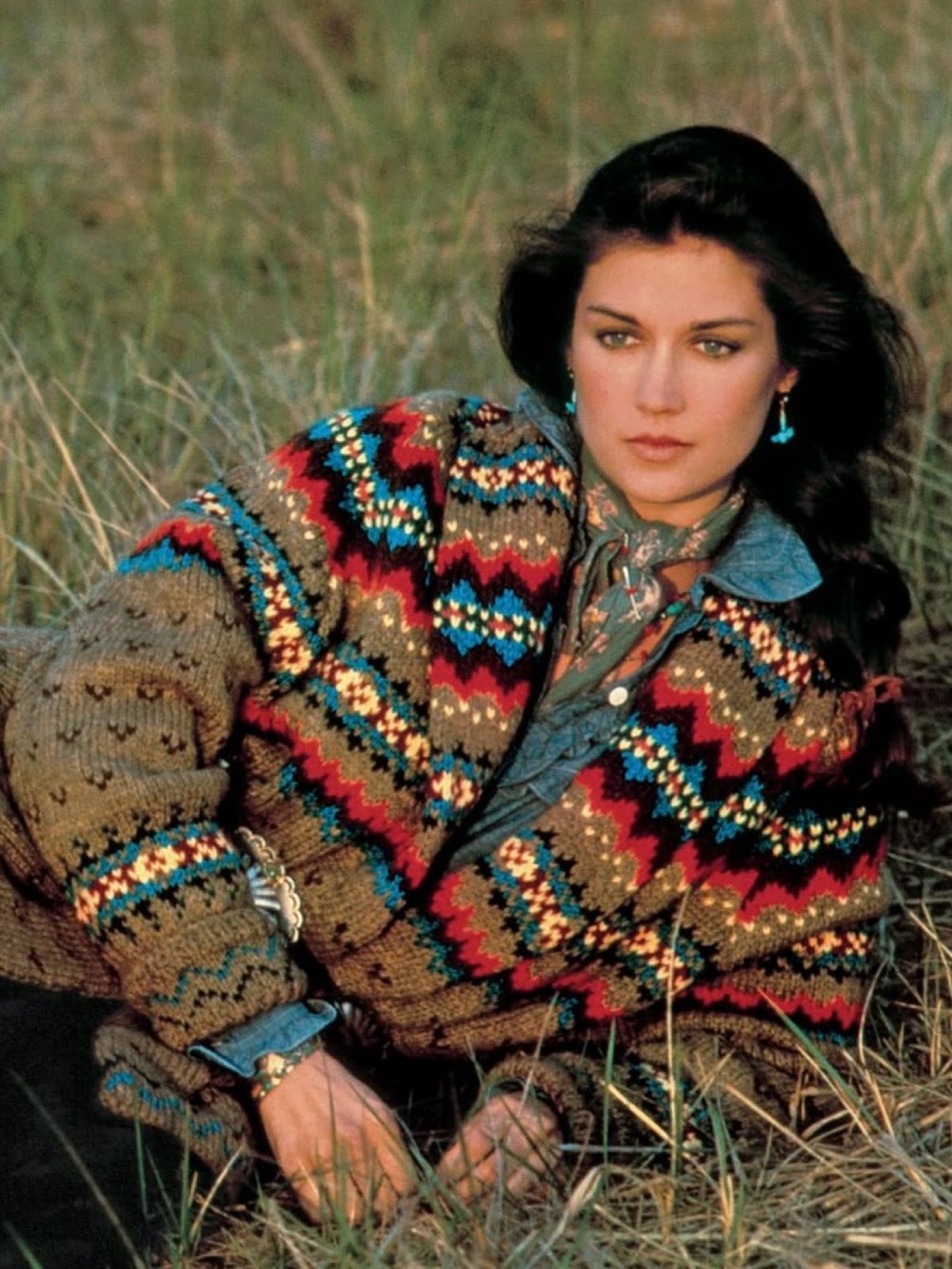 Vtg 80's Ralph Lauren Chaps Southwestern KnitFair Isle Shawl Cardigan Sweater XL